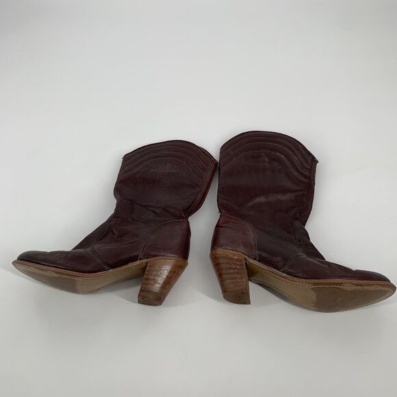 Vintage 1970s Dexter Leather Heeled Cowboy Boots 8.5 M Womens Dark Brown - Picture 4 of 9